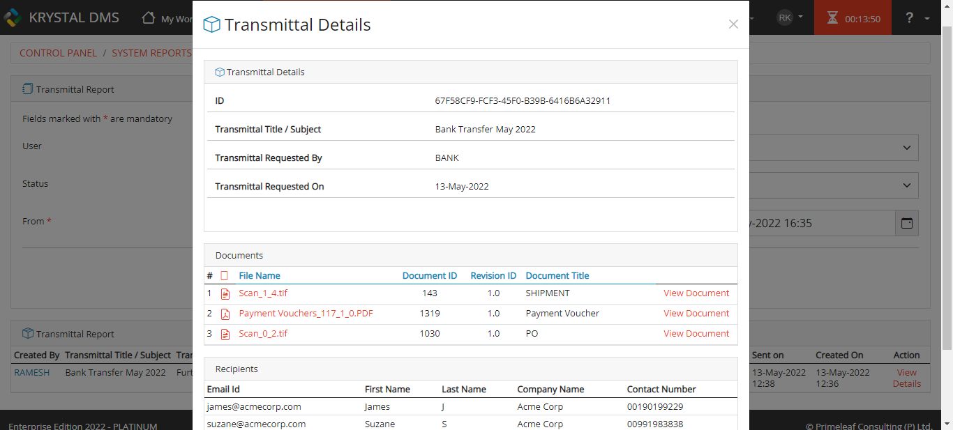 Transmittal Details