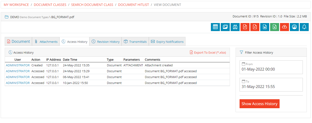 Document Access History Document Access History
