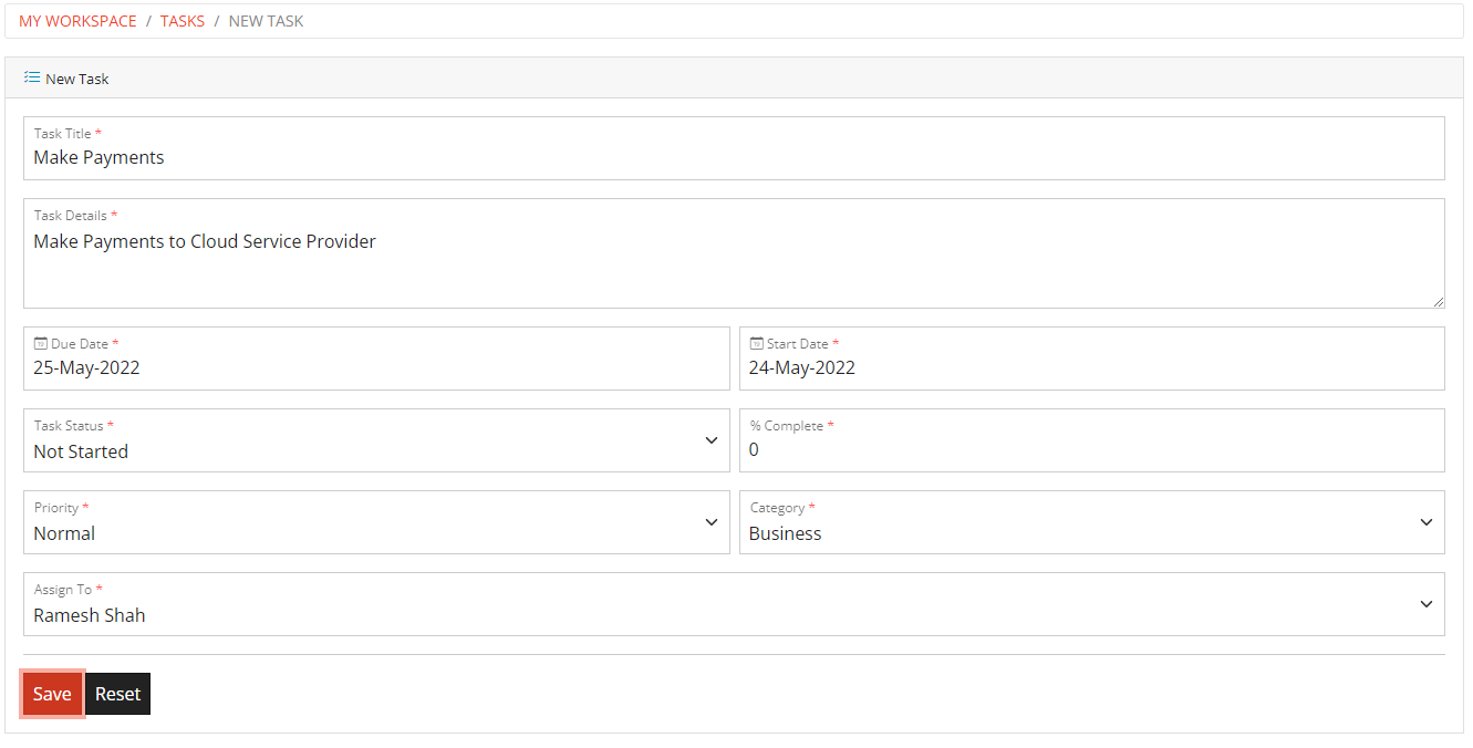 Add Task Form Add Task Form