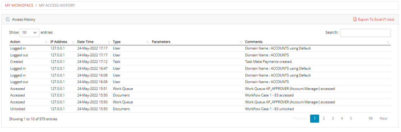 My Access History My Access History