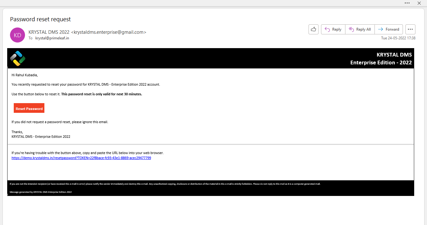 Reset Password Email Reset Password Email