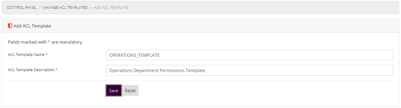 Add ACL Template Form