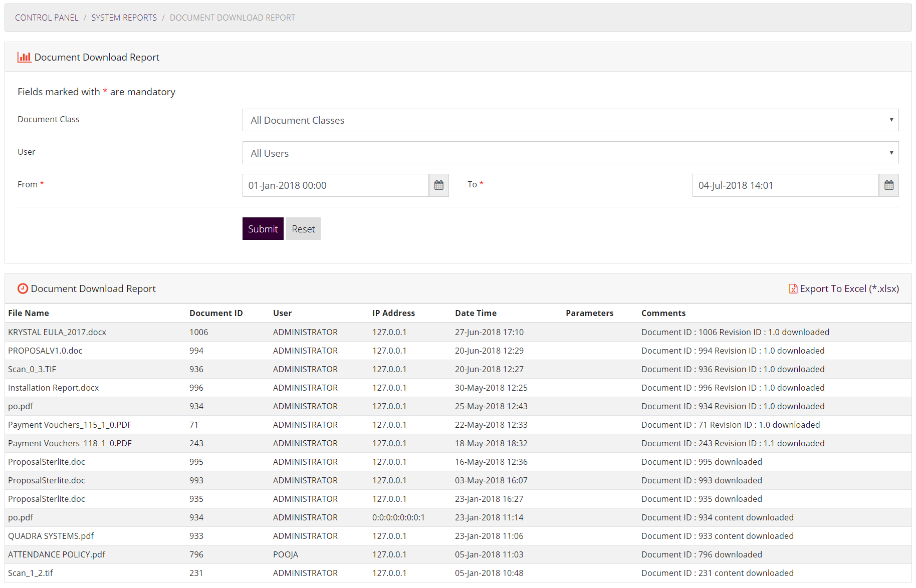 Docuement Download Report