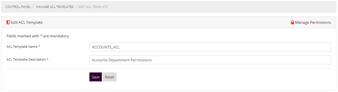 Edit ACL Template Form