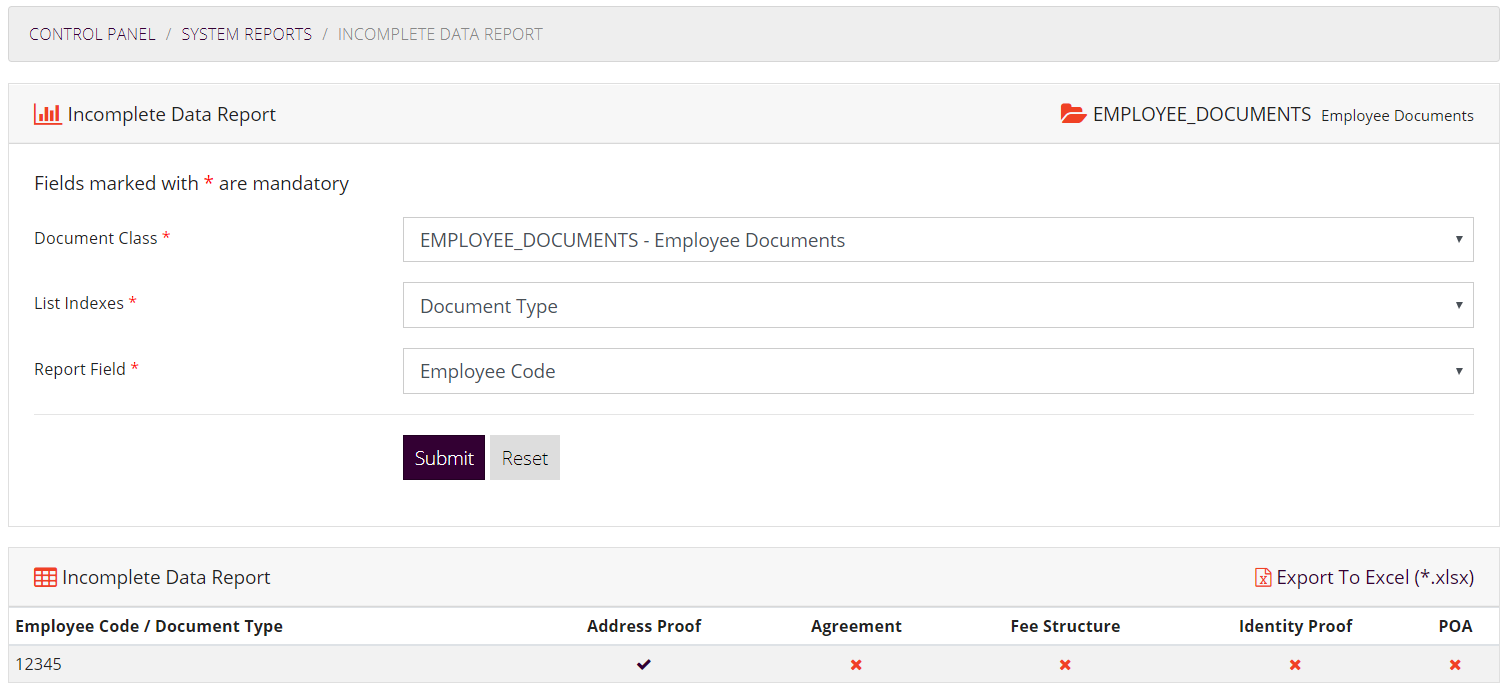 Incomplete Data Report