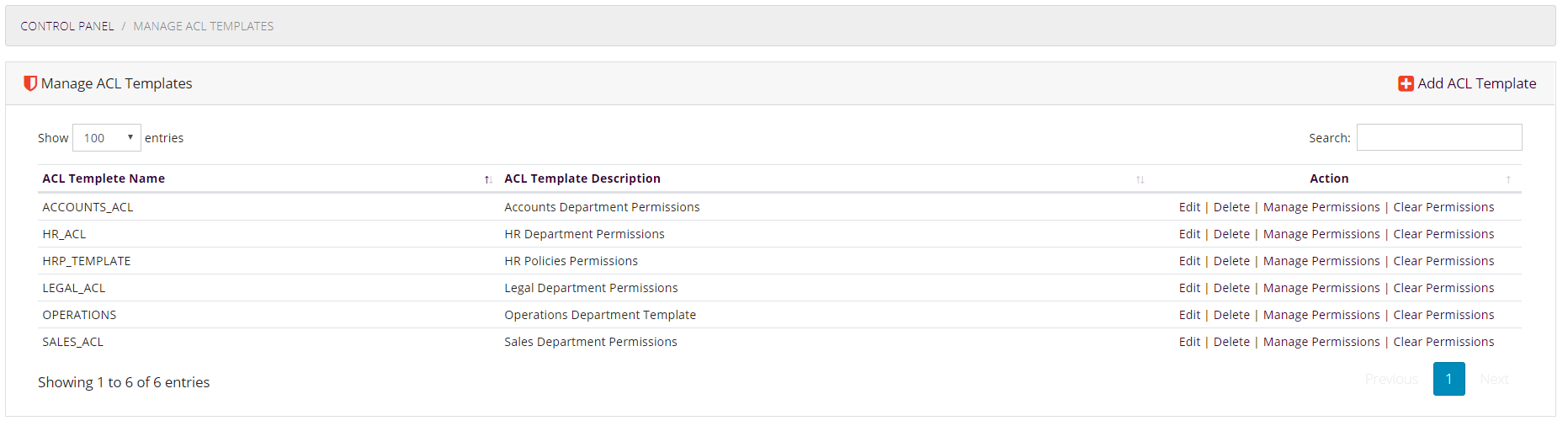 Manage ACL Templates