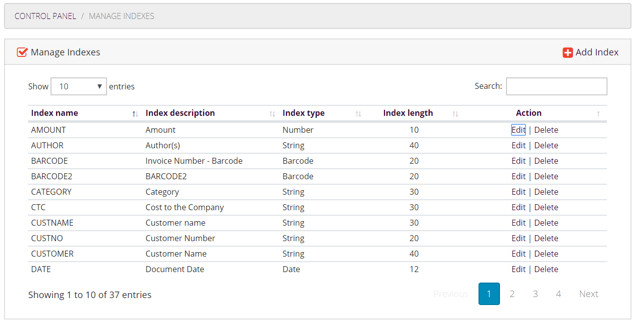 Manage Indexes