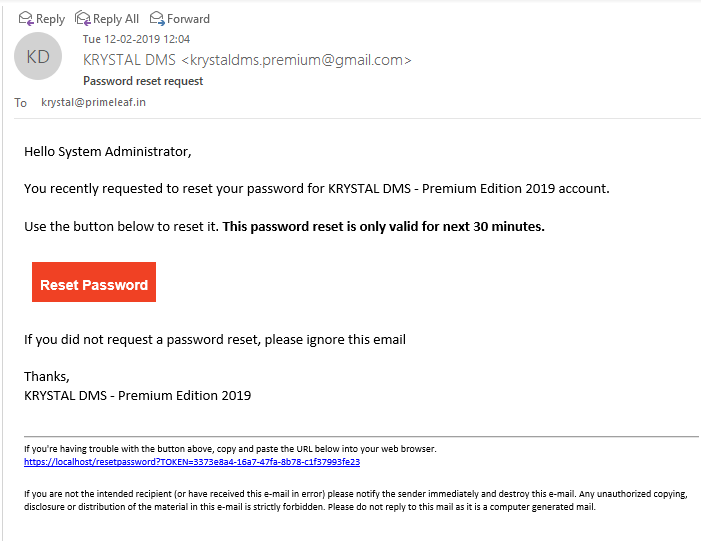 Reset Password Email