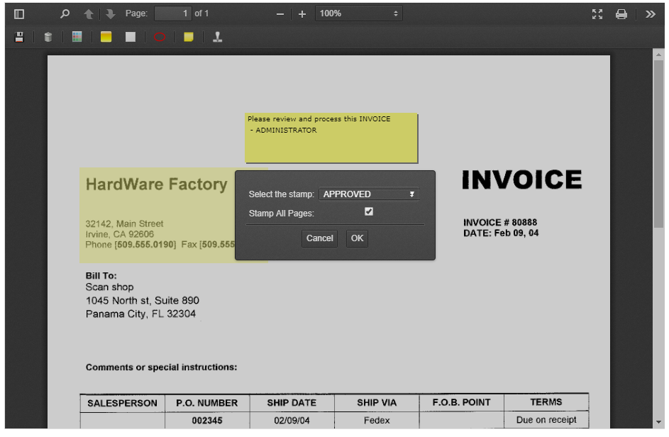 Document Viewer - RubberStamp document