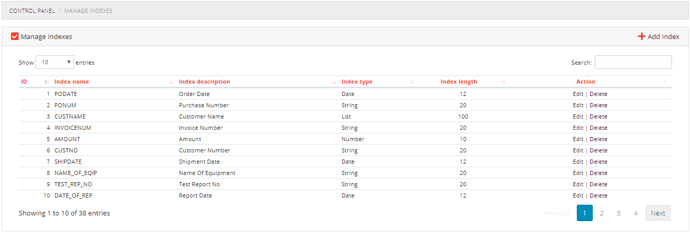 Manage Indexes