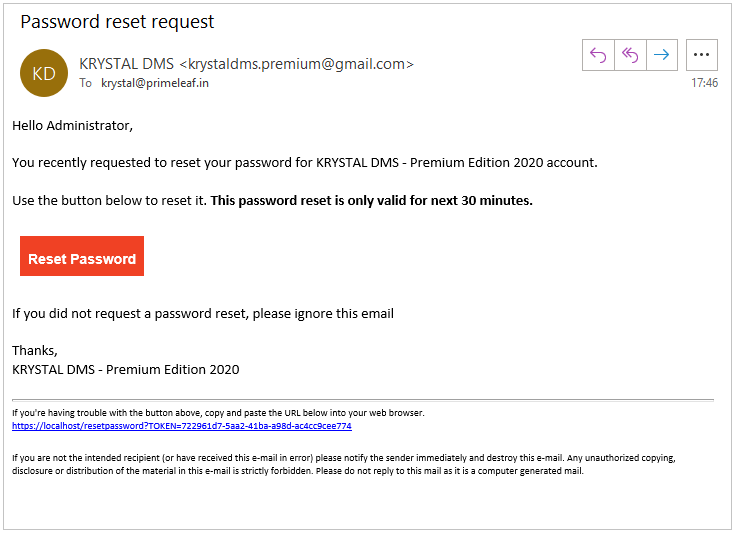 Reset Password Email