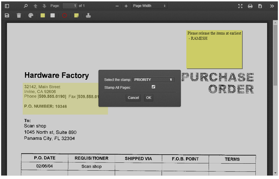 Document Viewer - RubberStamp document