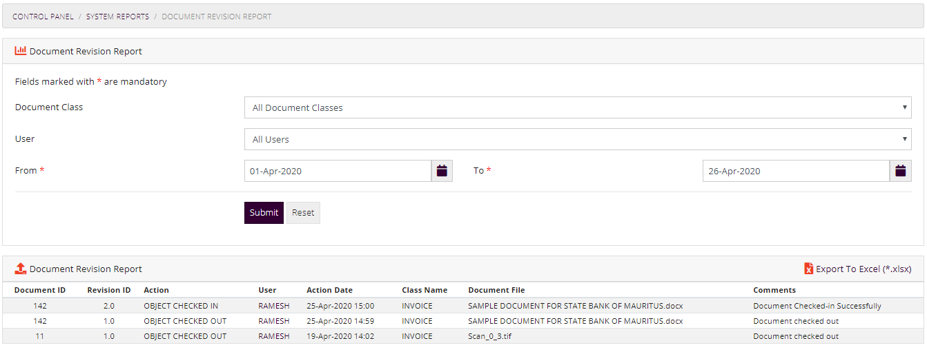 Document Revision Report