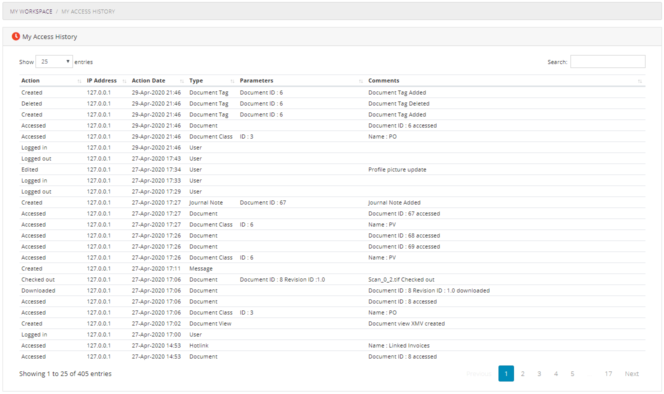 My Access History My Access History