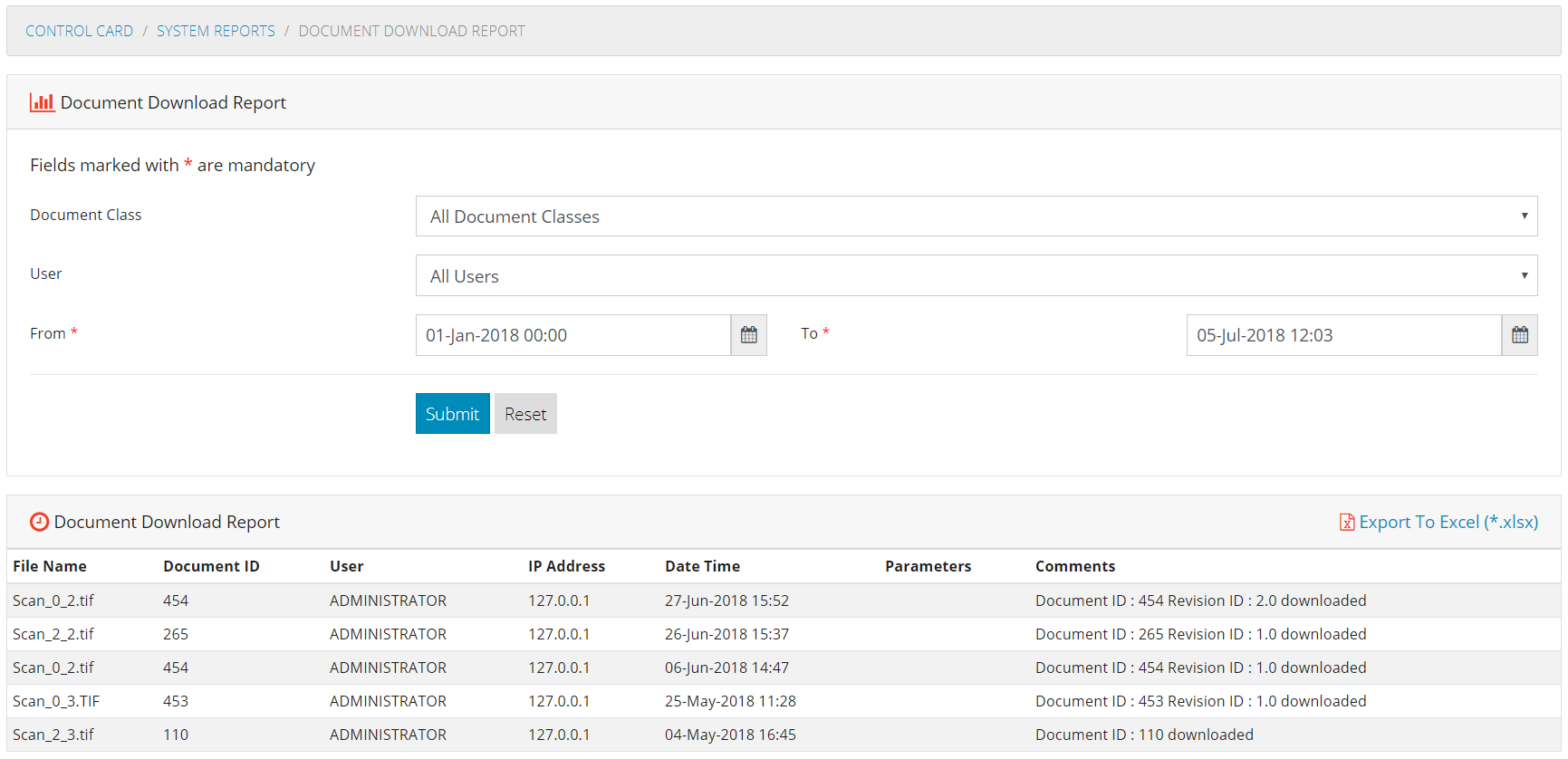 Docuement Download Report