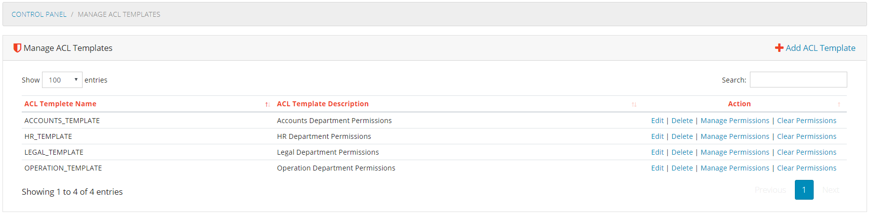 Manage ACL Templates