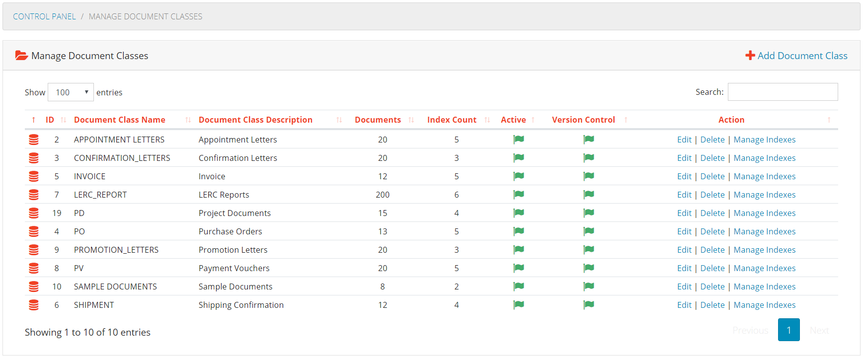 Manage Document Classes