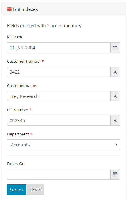 Edit Document Indexes