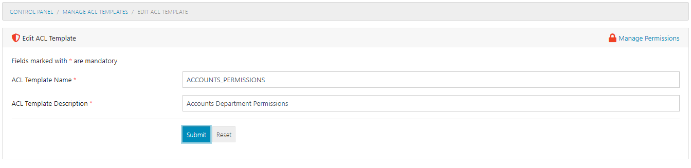 Edit ACL Template Form