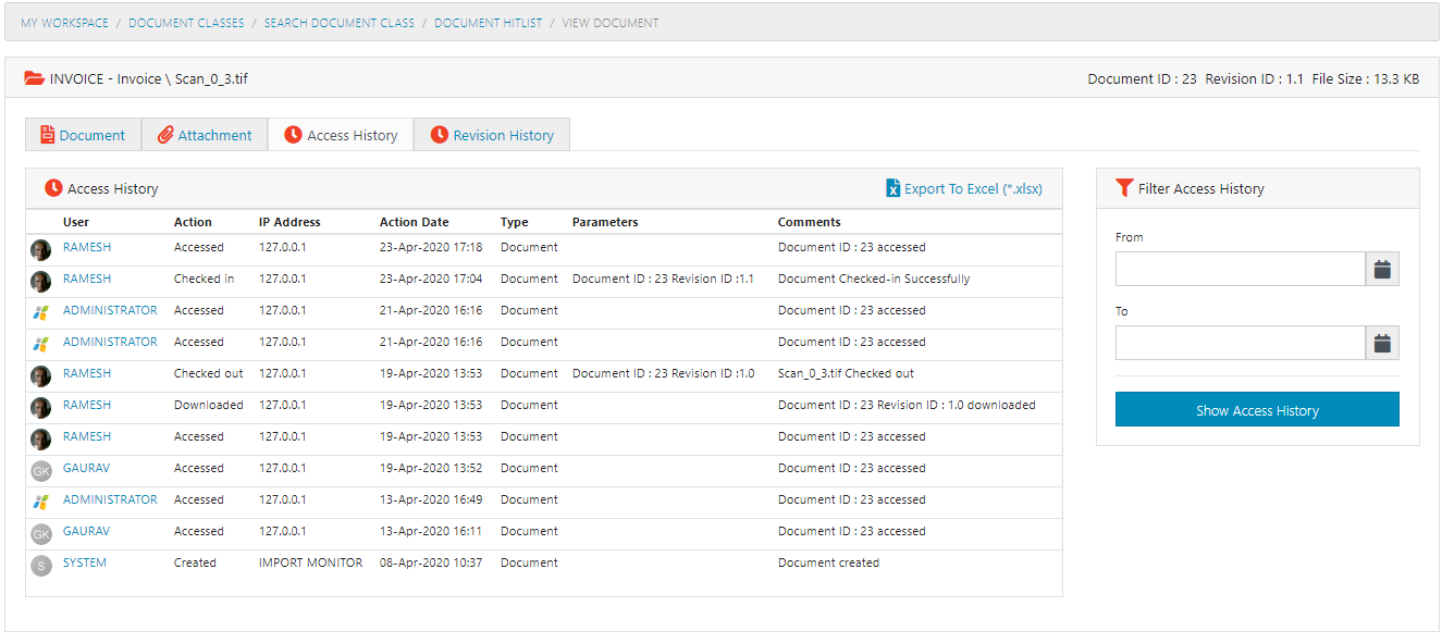 Document Access History