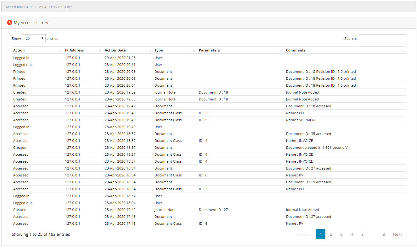 My Access History My Access History